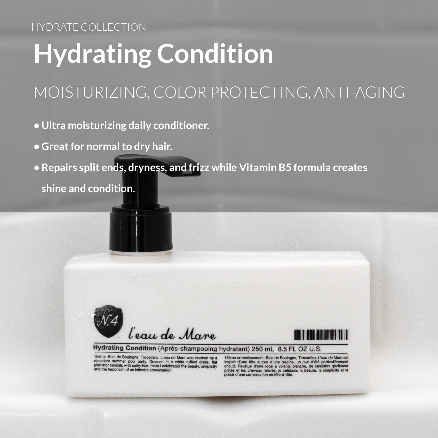 Number 4 conditionneur hydratant — étiquette claire, soin quotidien pour cheveux normaux à secs