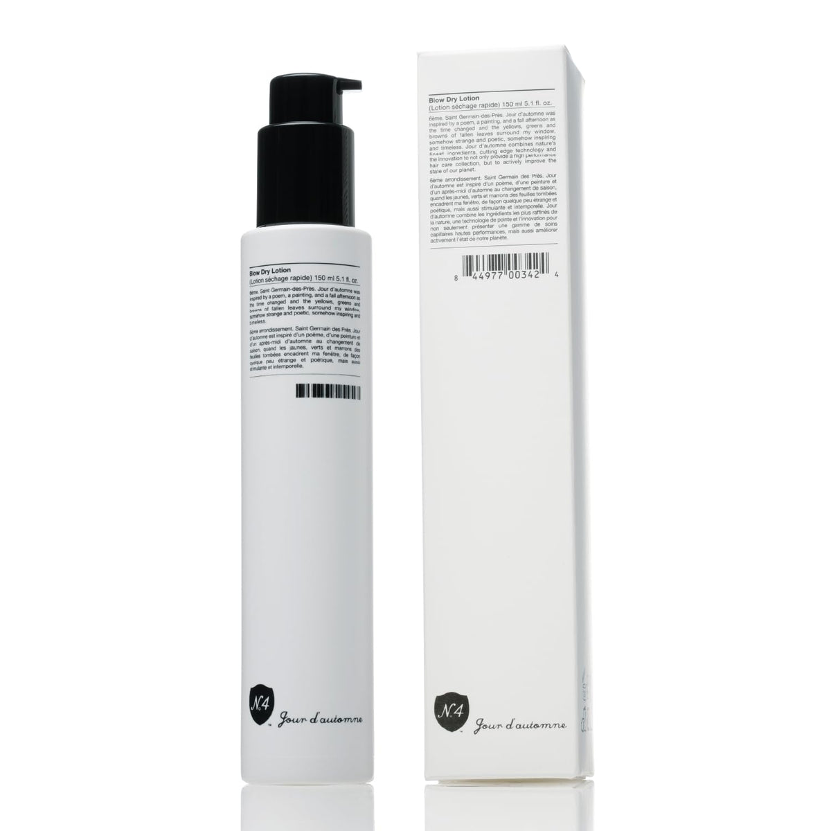 Number 4 Lotion Sèche-Cheveux: bouteille et texture légère avec protection thermique.