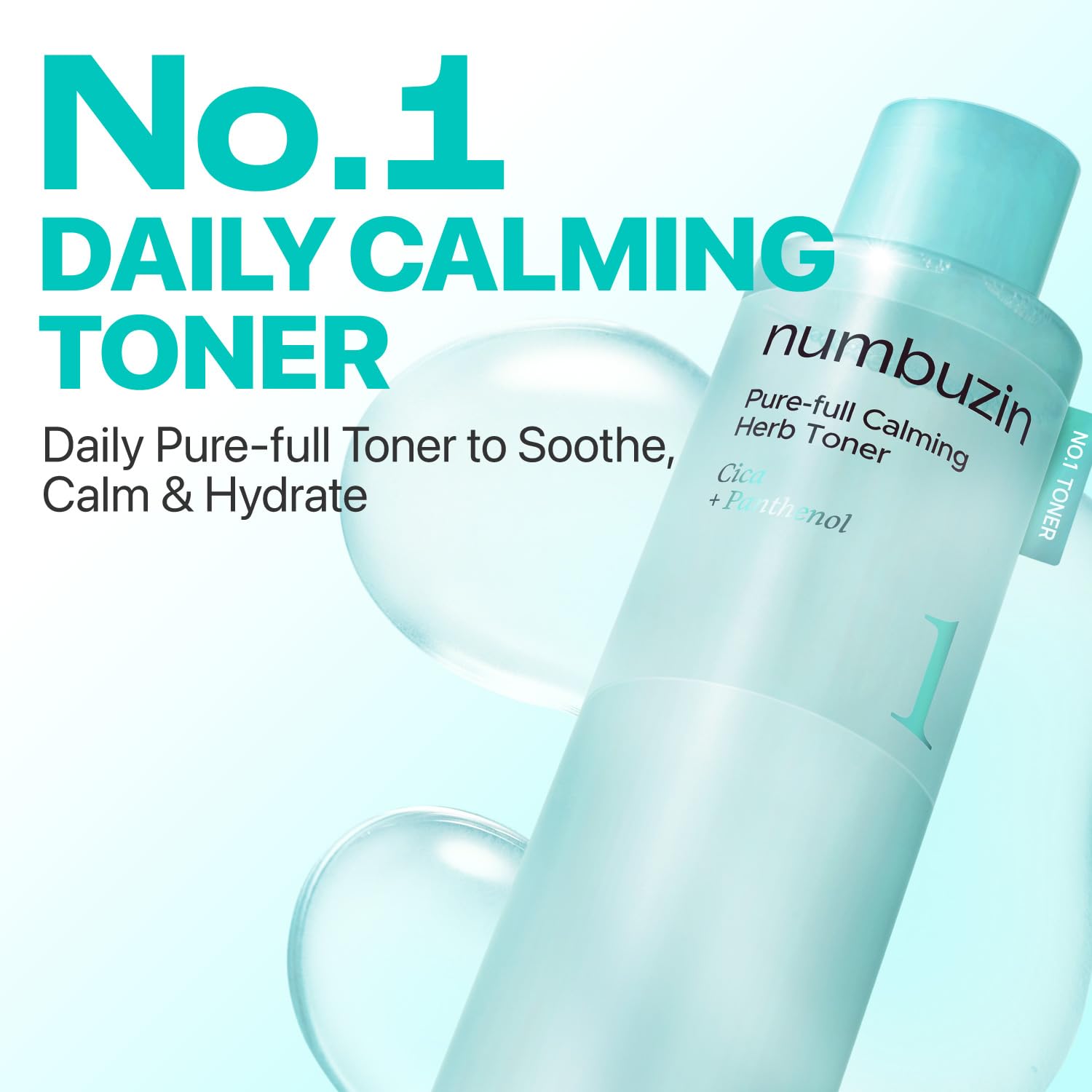 Numbuzin No.1 Toner dans un flacon transparent, hydratation douce pour la peau.