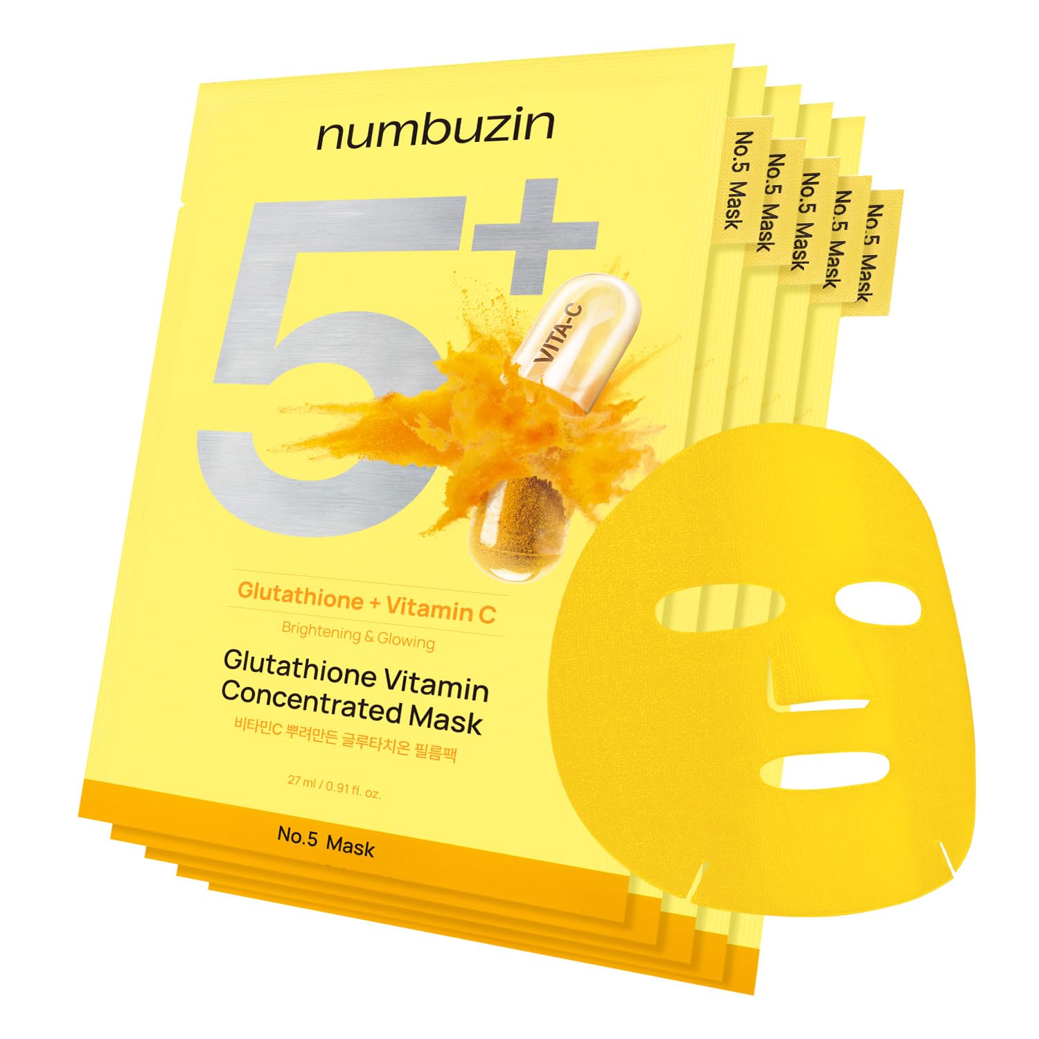 Numbuzin No.5 masque-feuille avec vitamine C et glutathion pour un teint lumineux