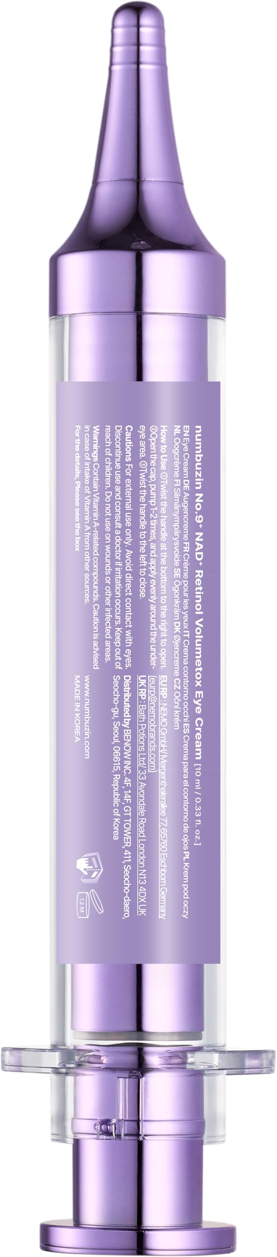 Formule adaptée à tous les types de peau numbuzin No.9 NAD+ Retinol Yeux