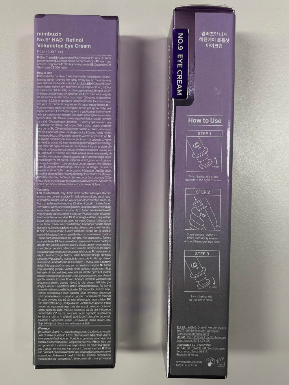 Emballage tube pratique du soin contour des yeux numbuzin