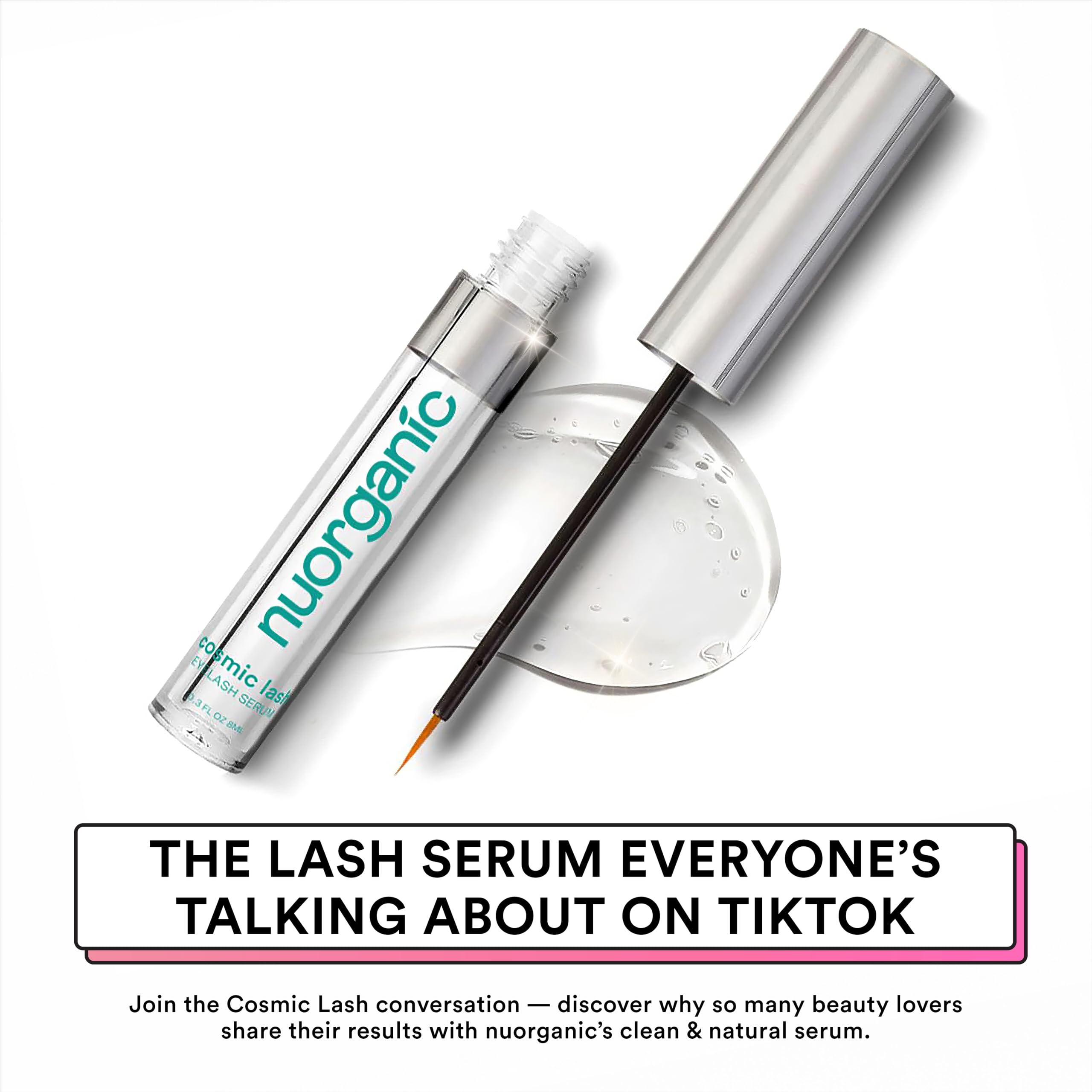 Pinceau applicateur du sérum NuOrganic Cosmic Lash facilitant l’application précise.