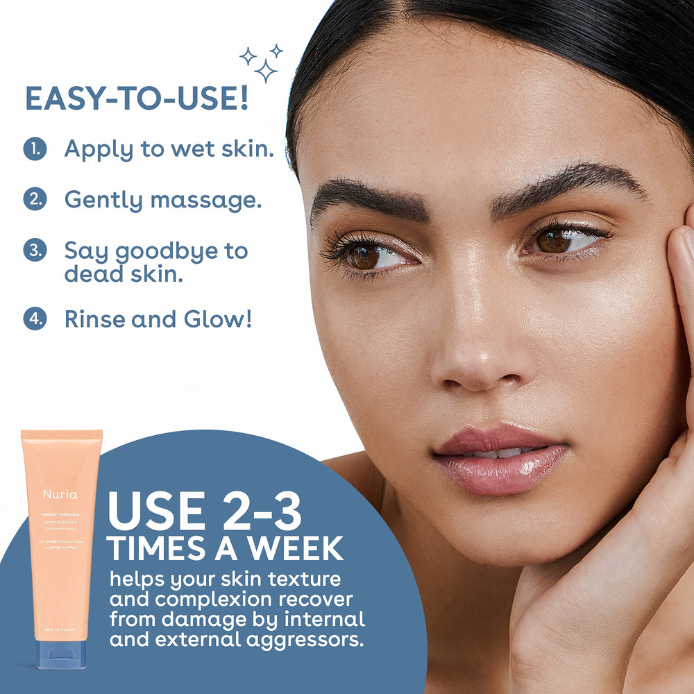 Nuria Defend Exfoliant Visage hydrate et adoucit la peau.