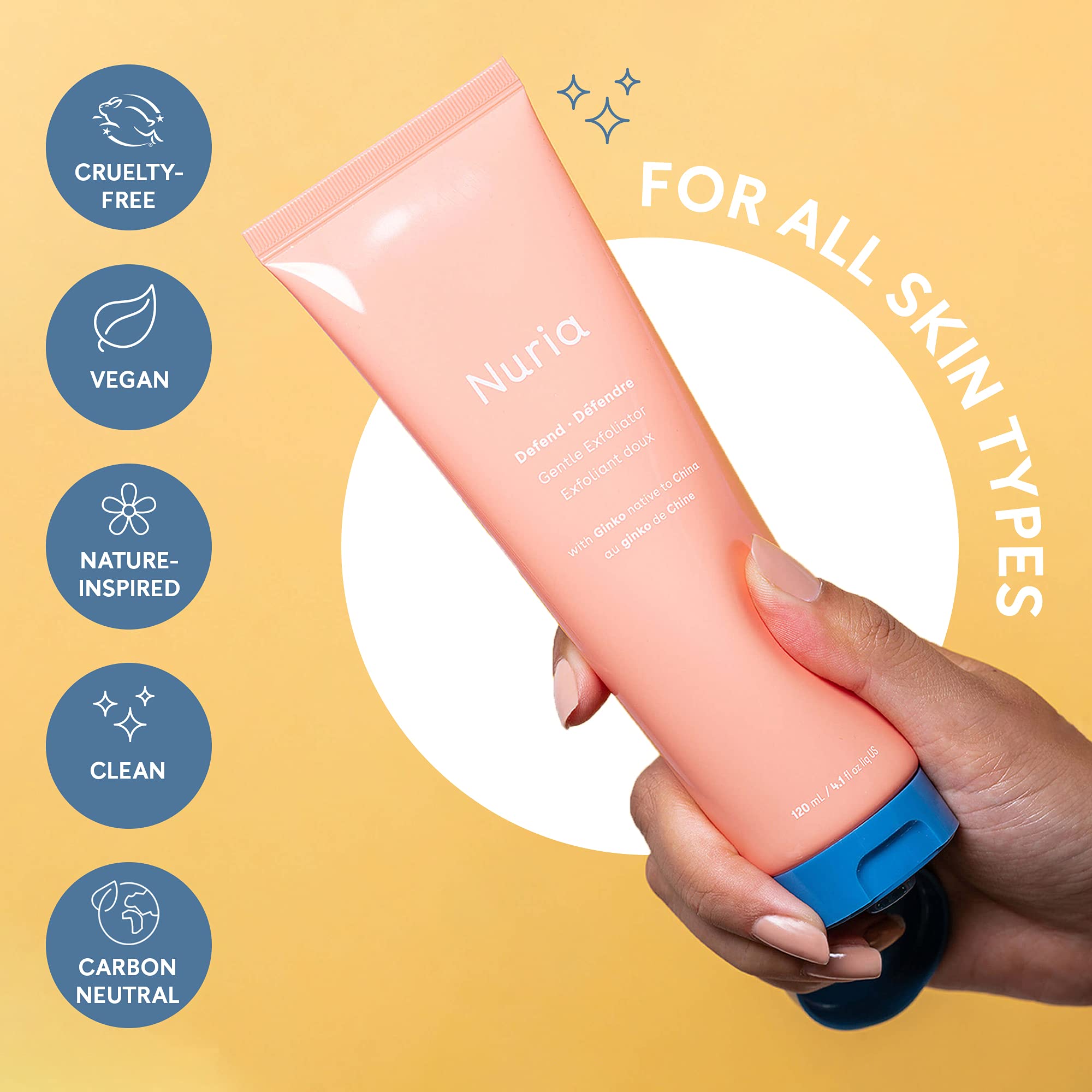 Nuria Defend Exfoliant Visage texture lisse et teint équilibré.