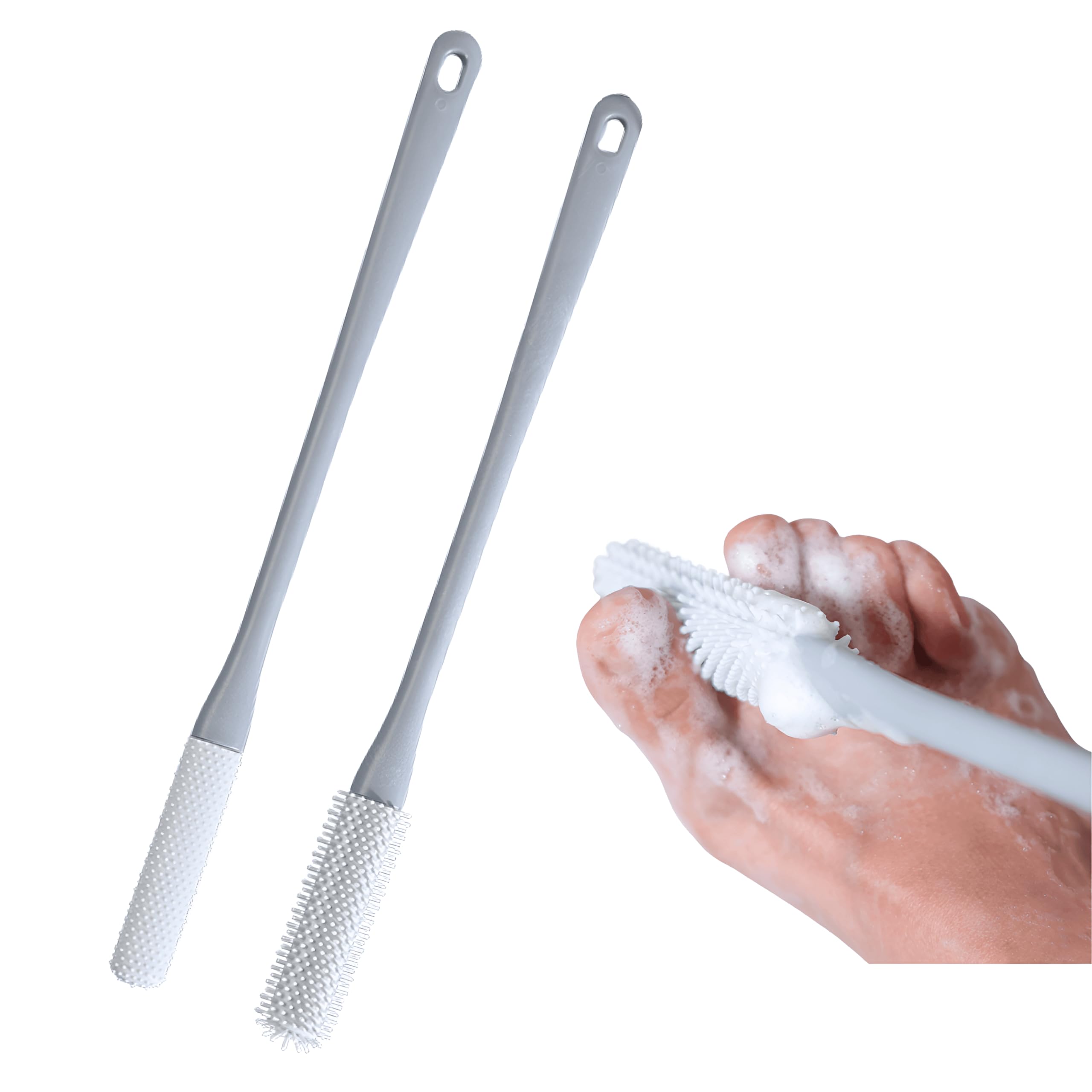 Brosse Nurlypop pour nettoyer les orteils avec le long manche pour une utilisation sans se pencher.