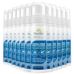 Nurture Valley Rince Free bouteille mousse aloe pour peau sensible sans rinçage.