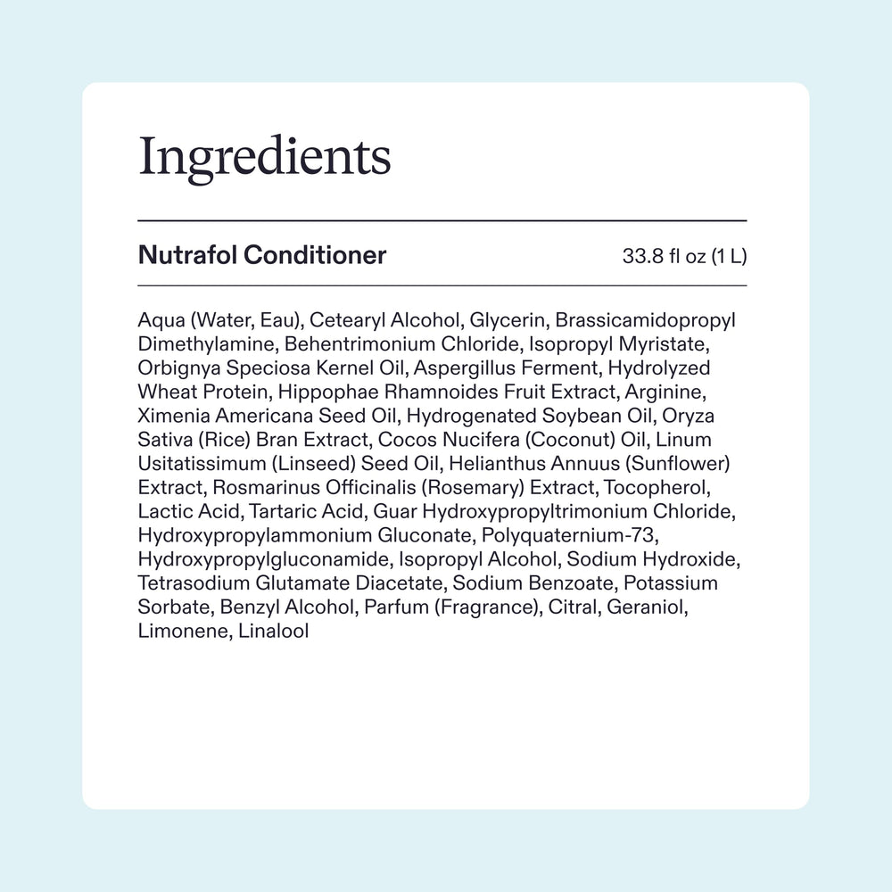 Nutrafol Conditionneur met en avant l'huile de Ximenia et les postbiotiques.