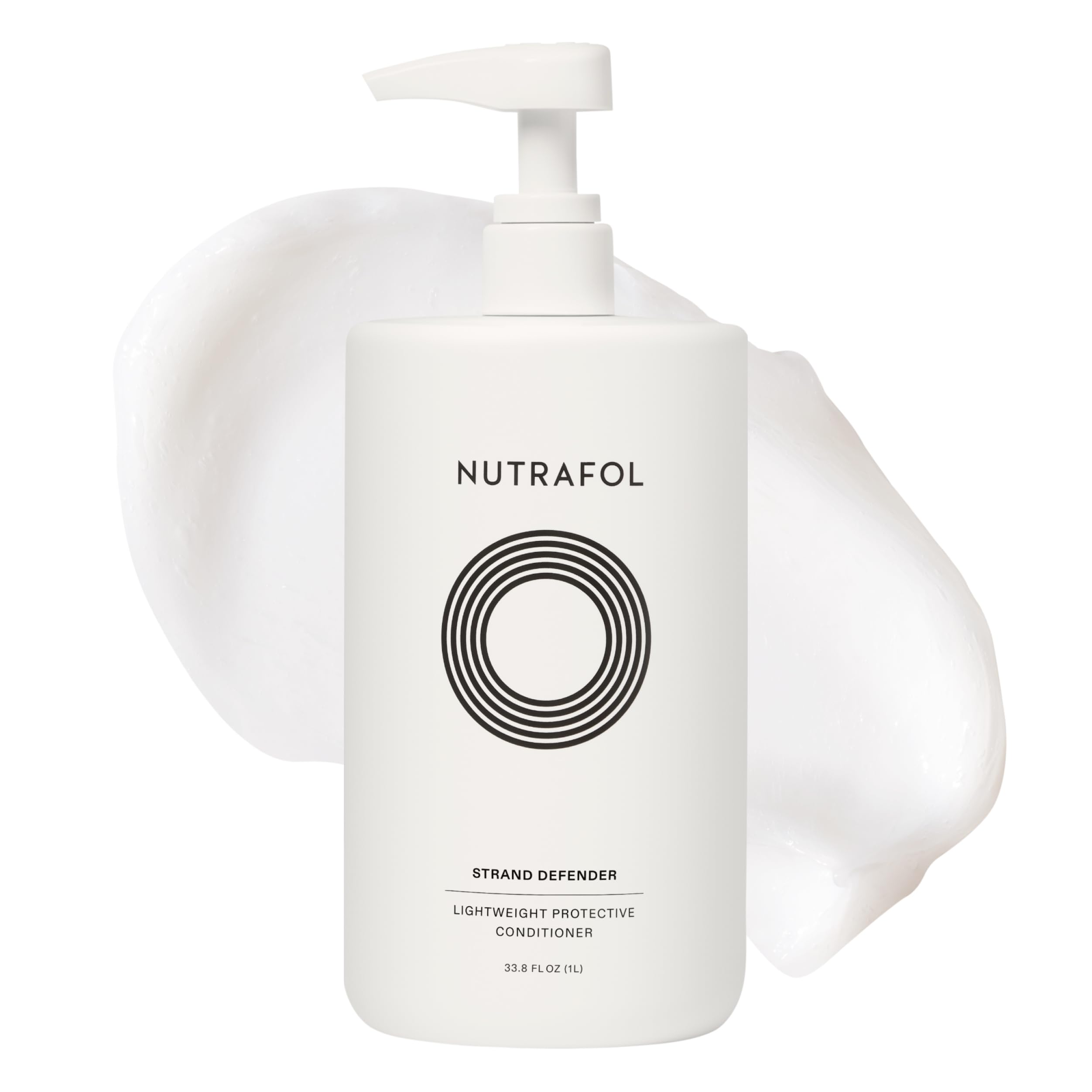 Nutrafol Conditionneur sur la bouteille d’1 L, hydratation durable pour cheveux clairsemés.