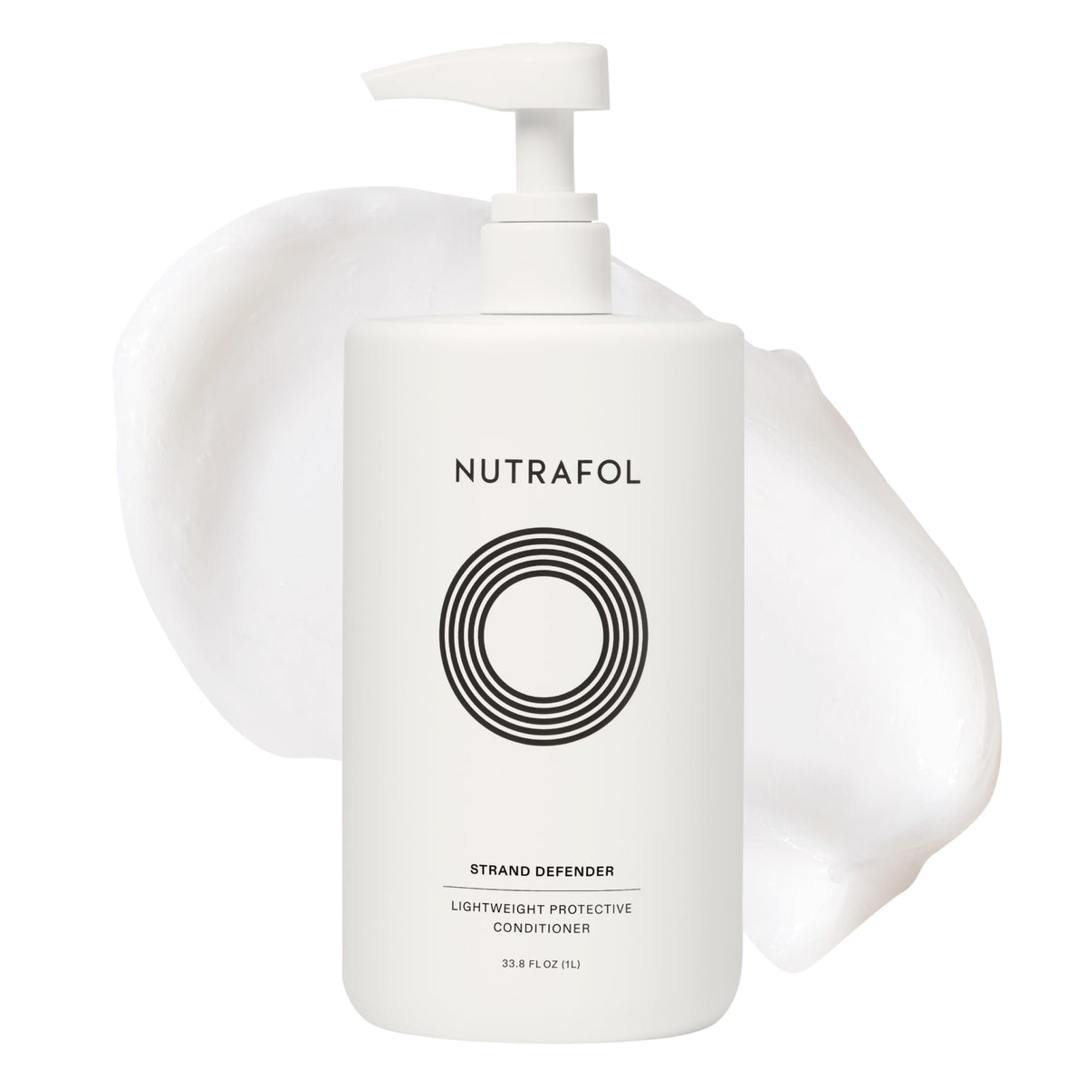 Nutrafol Conditionneur sur la bouteille d’1 L, hydratation durable pour cheveux clairsemés.