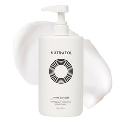 Nutrafol Conditionneur sur la bouteille d’1 L, hydratation durable pour cheveux clairsemés.