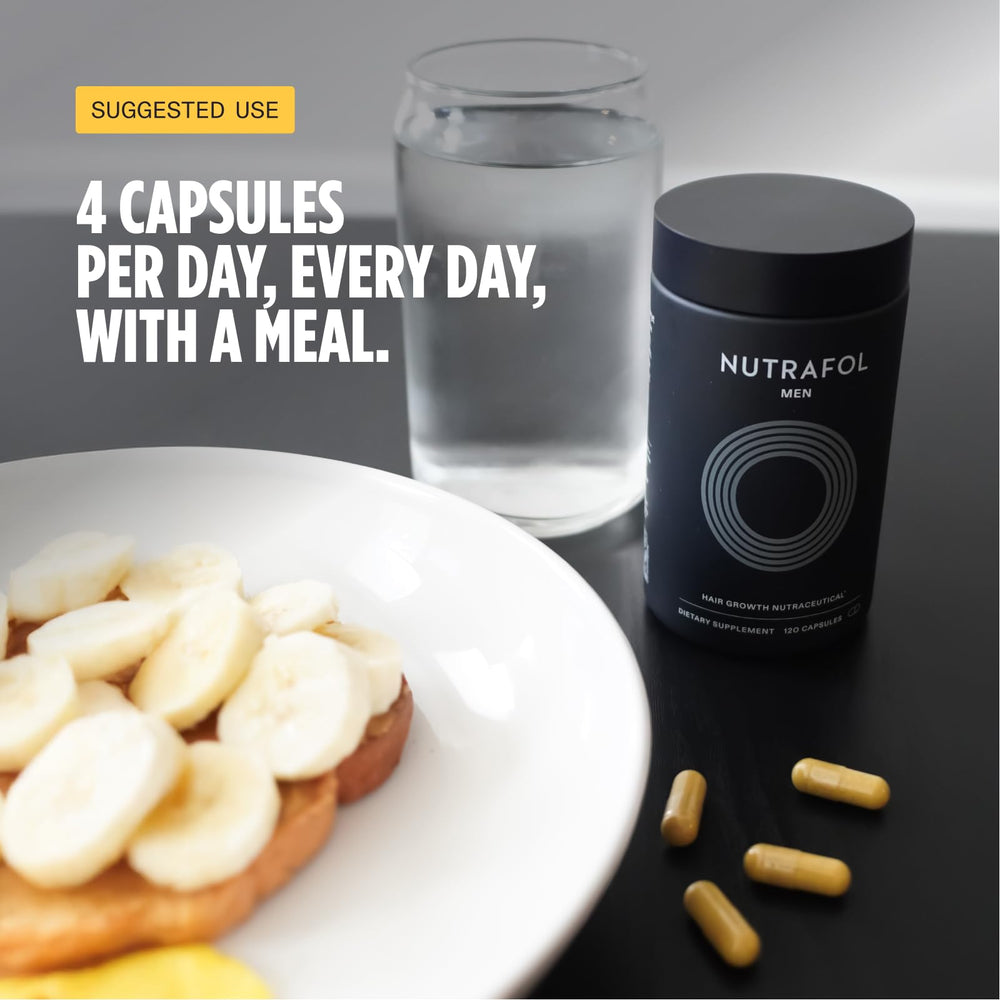 Nutrafol Men: Utilisation-quotidienne-4-capsules, routine quotidienne pratique