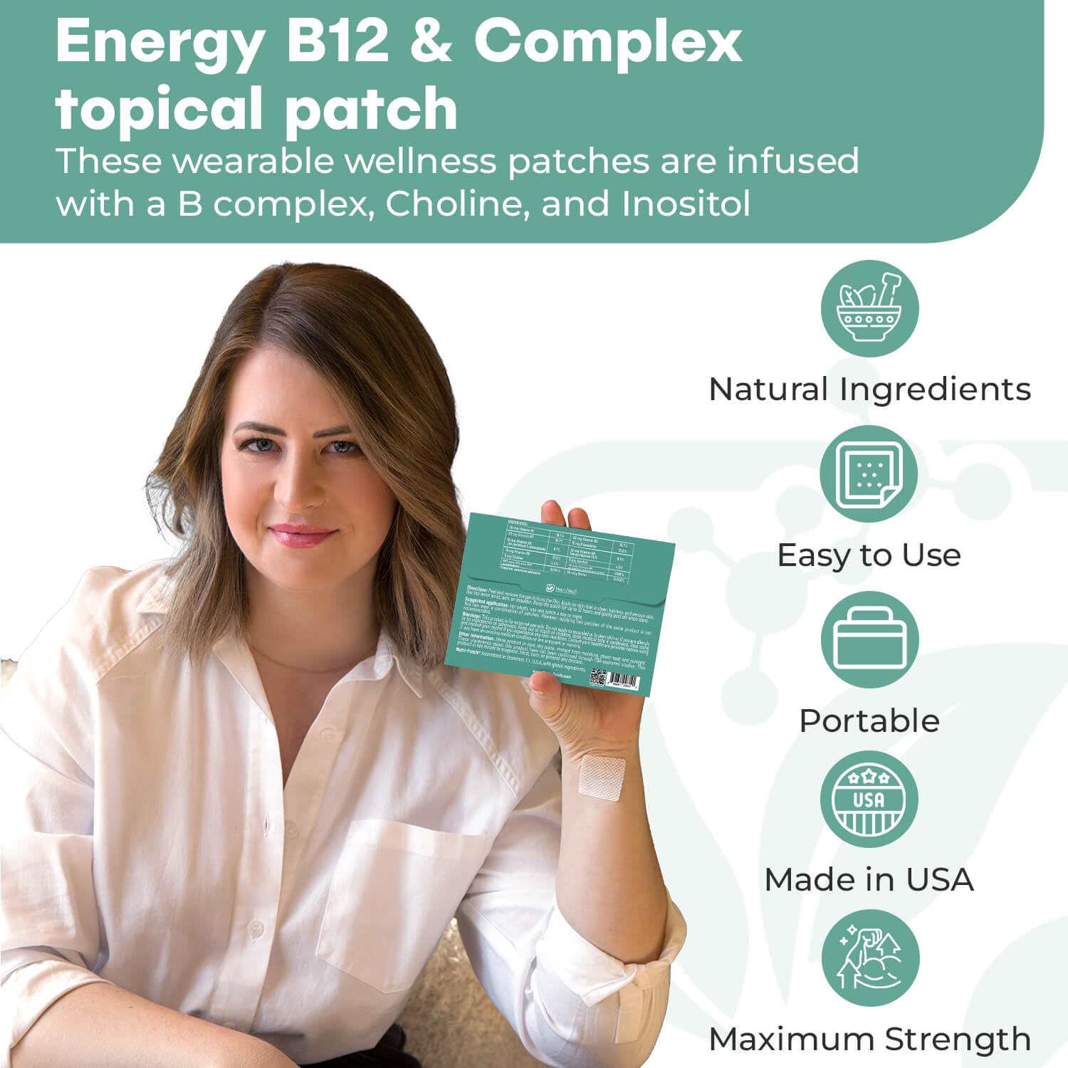 NUTRI-PATCH Energy B12 et Complex emballage pratique et prêt à emporter.