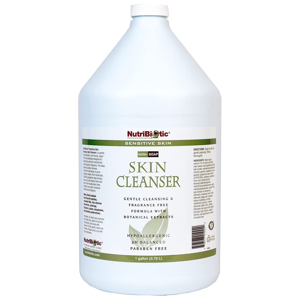 NutriBiotic – Nettoyant sans savon pour peau sensible, emballage 1 gallon.