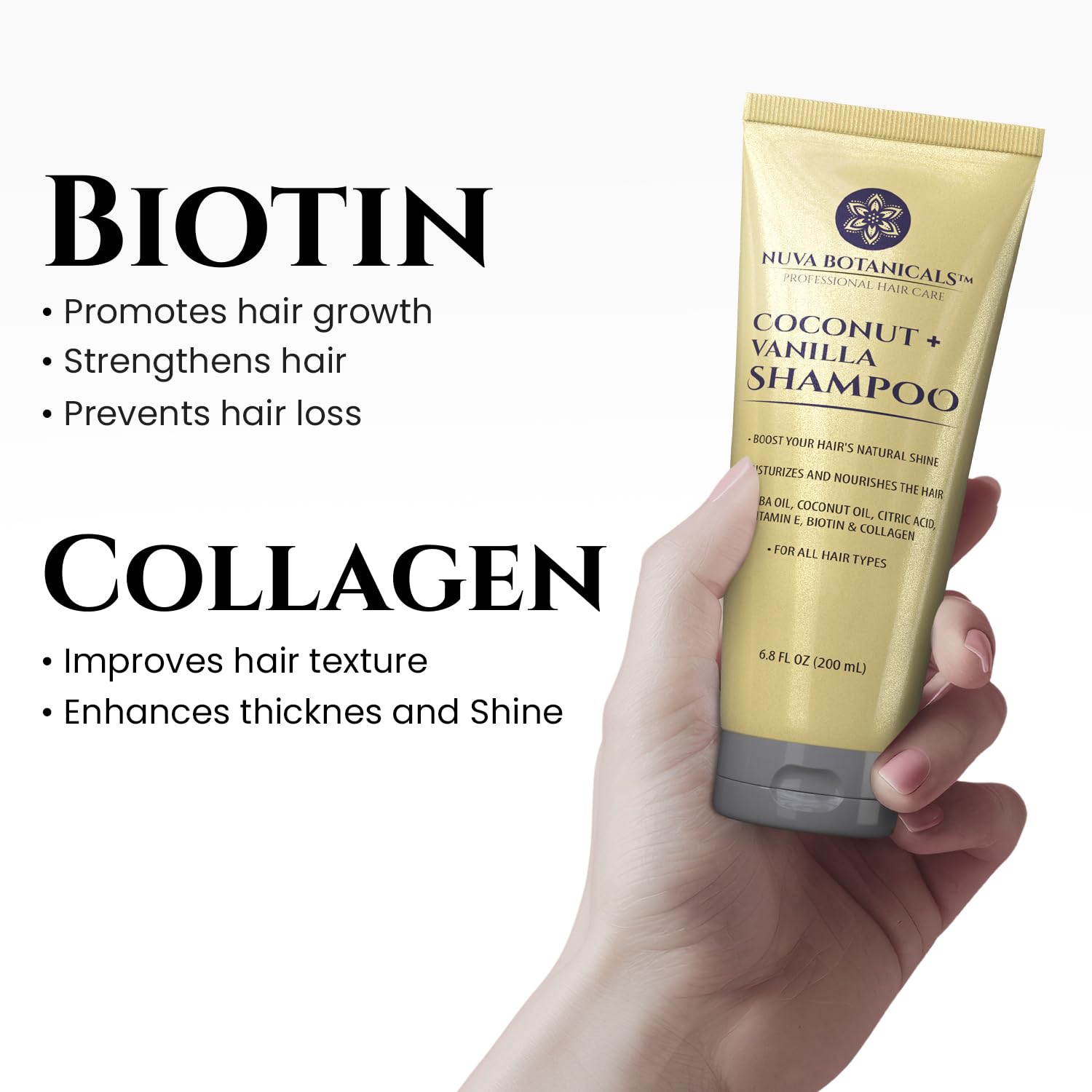 Nuva Botanicals Coco Vanille apres-shampooing bouteille: démêlage facilité et douceur.