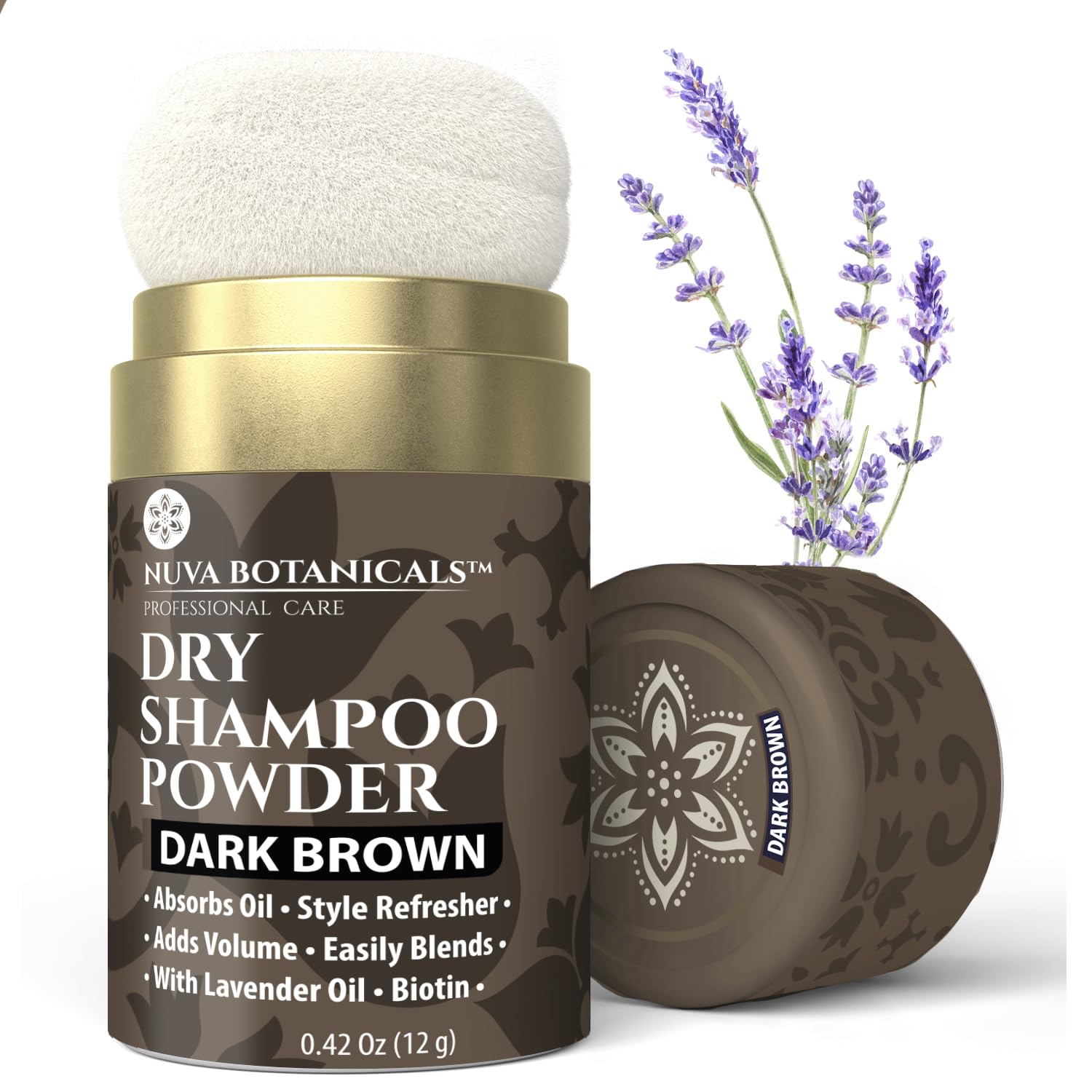 Nuva Botanicals Poudre Séche Brun Foncé – absorption d'huile sans résidu pour un look frais.