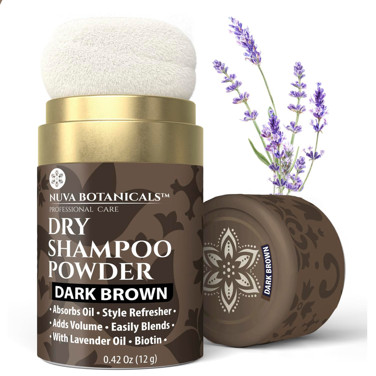 Nuva Botanicals Poudre Séche Brun Foncé – absorption d'huile sans résidu pour un look frais.