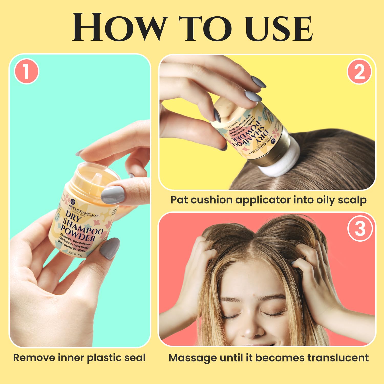 Nuva Botanicals poudre sèche cheveux biotine – soutient la vitalité des cheveux.