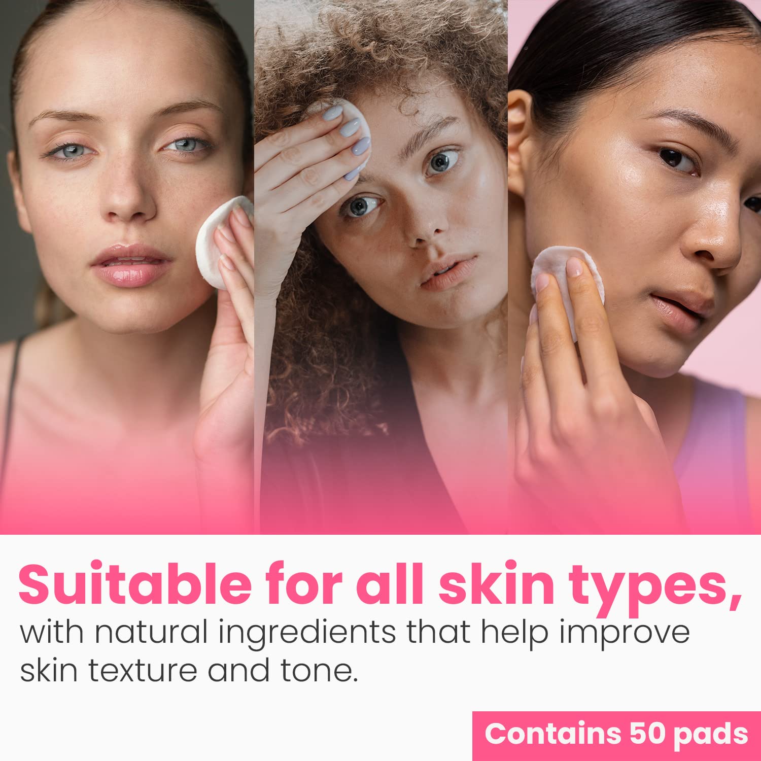 Application des tampons exfoliants Nuva Botanicals montrant l étape douce d exfoliation.