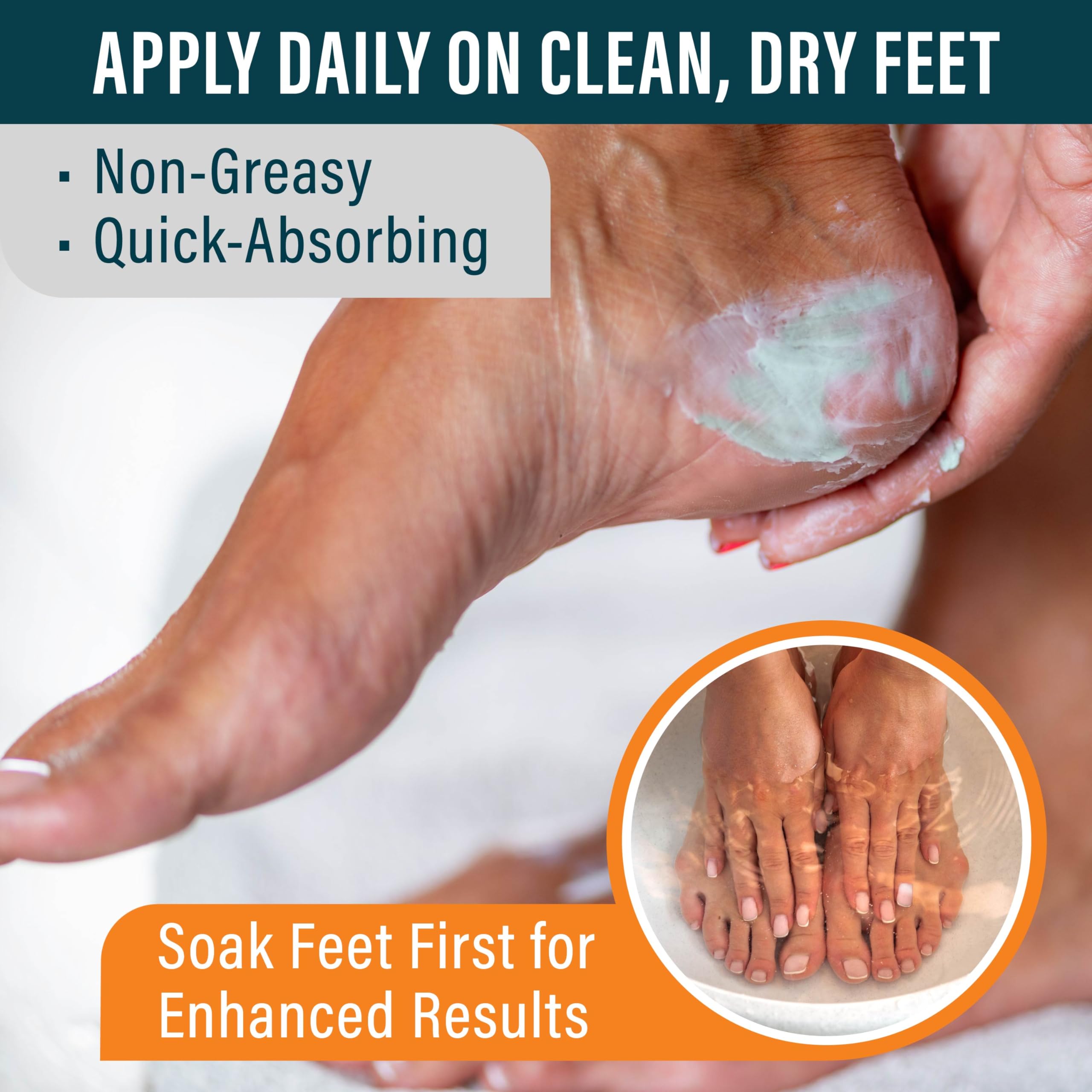 Hydratation profonde fournie par la Crème Pieds NUVADERMIS pour peau sèche.