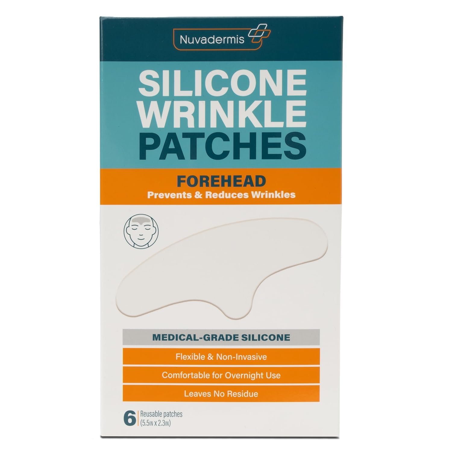 NUVADERMIS patch silicone frontale pour cibler les rides et lisser légèrement.