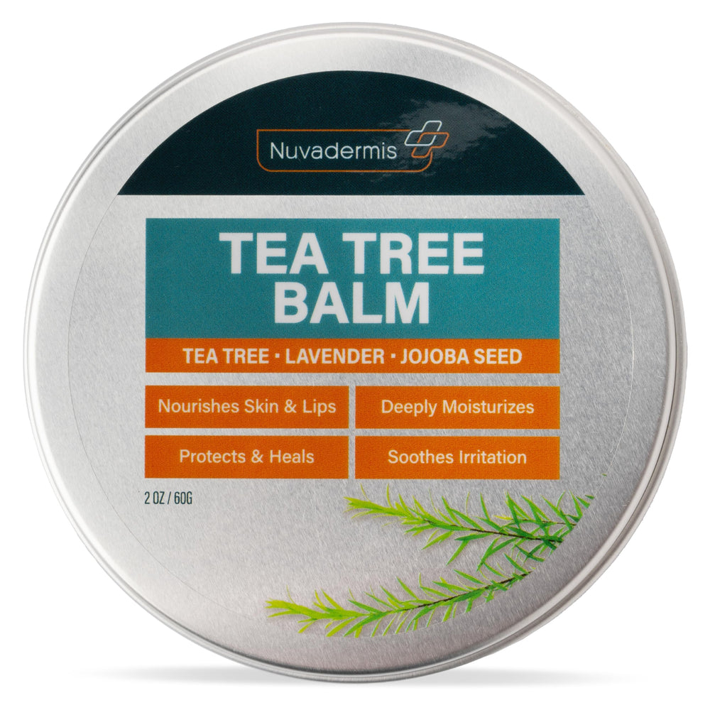 NUVADERMIS Baume Pieds à l’huile d’arbre à thé – bouteille, hydratation ciblée.