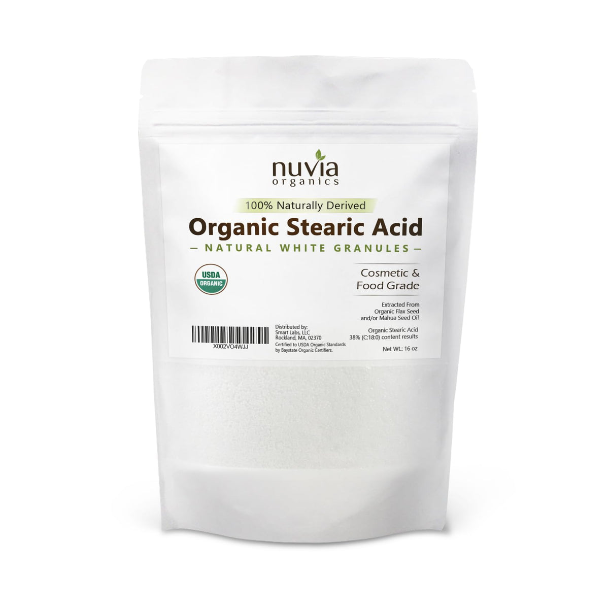 Acide stéarique Nuvia Organics en flocon-poudre, prêt pour cosmétiques et savon