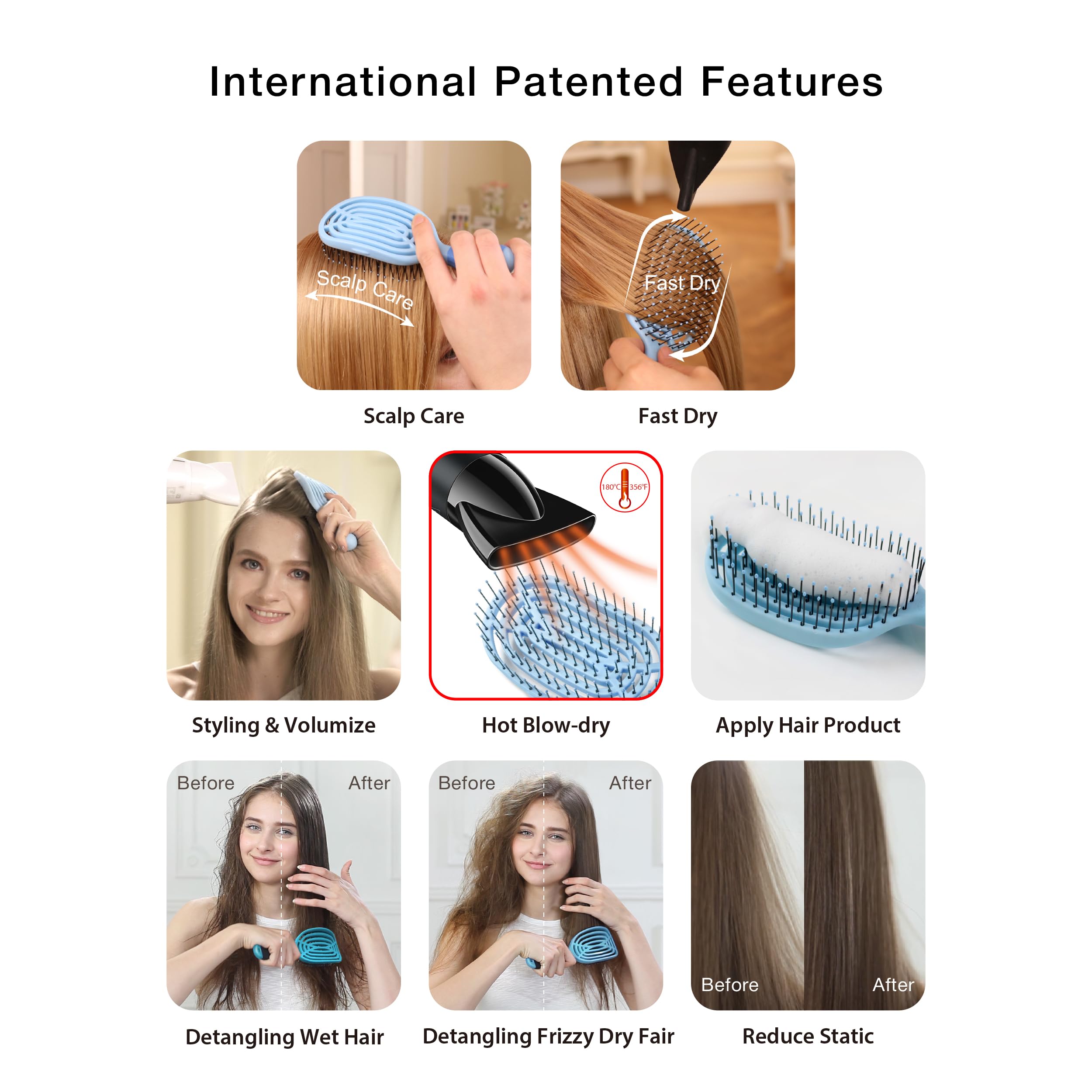 NuWay 4Hair: BrainyBristles démêlent sans tirer pour tous types de cheveux.
