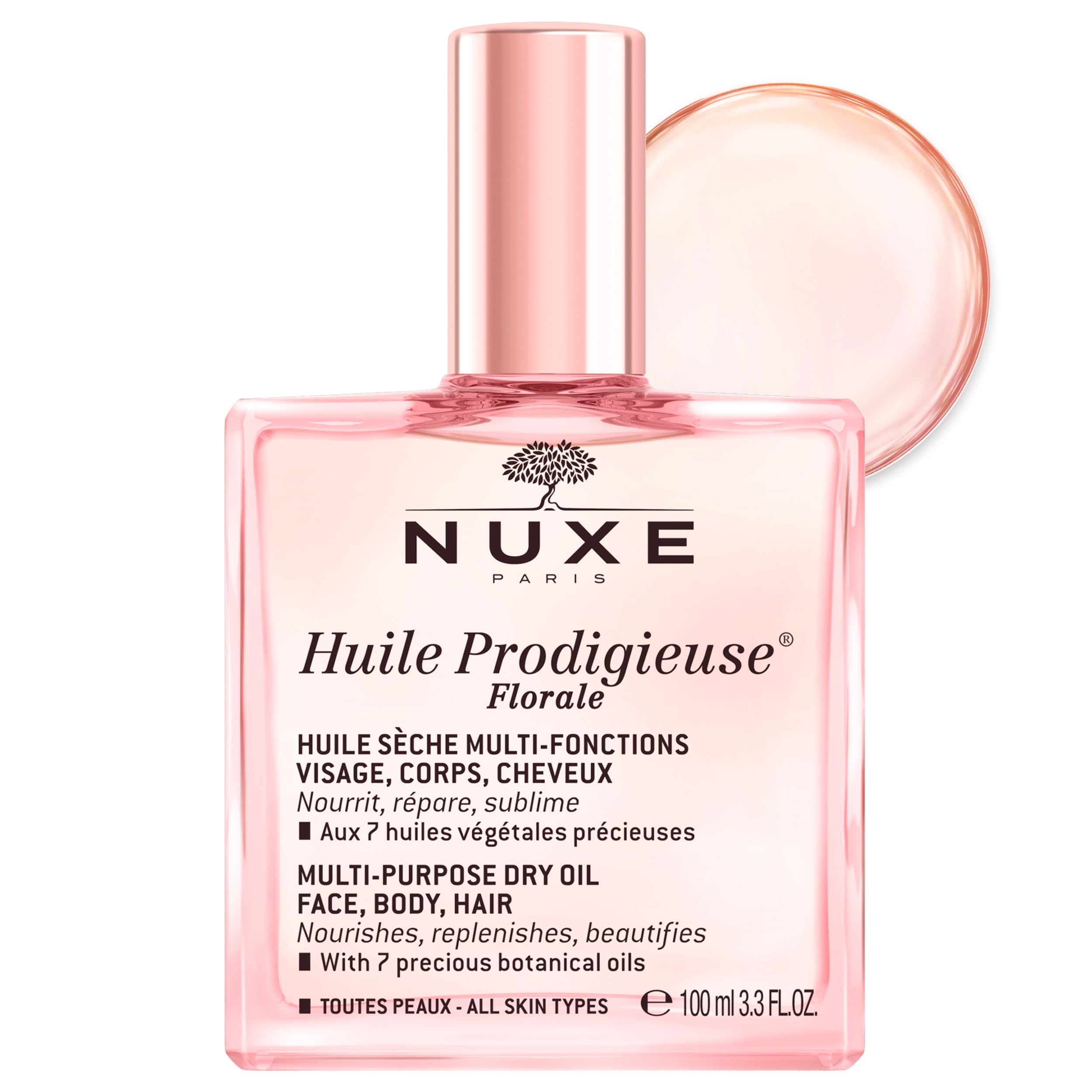 Nuxe Huile Prodigieuse Floral – Bouteille élégante prête à hydrater visage, corps et cheveux.