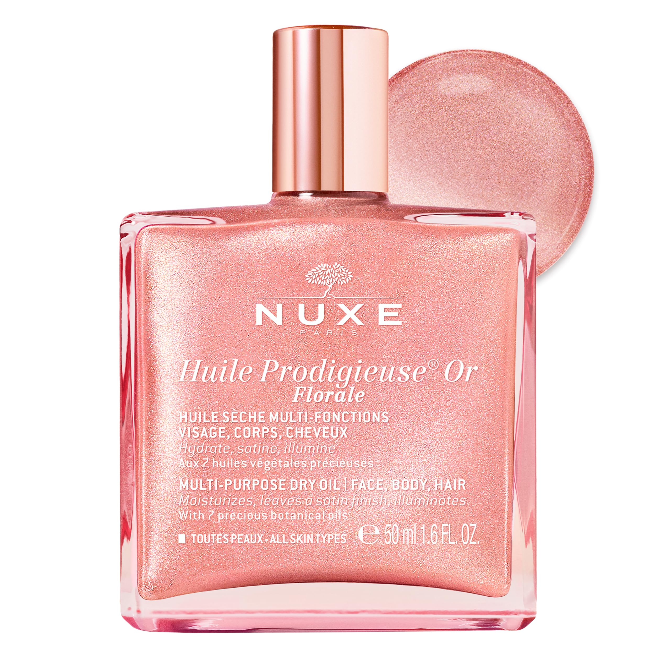 Nuxe Huile Prodigieuse Florale, bouteille rose, éclat délicat et hydratation durable.