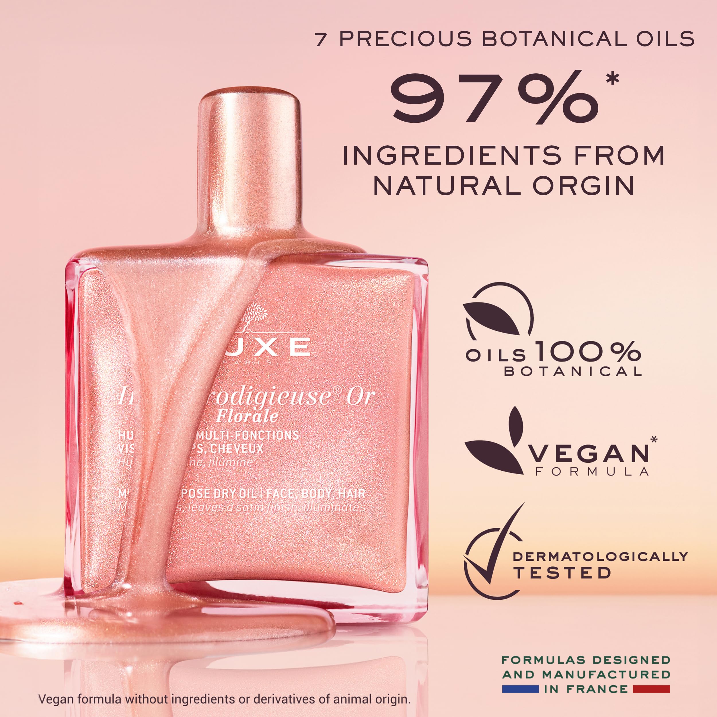 Nuxe Huile Prodigieuse Florale, corps radieux grâce à l’éclat doré.