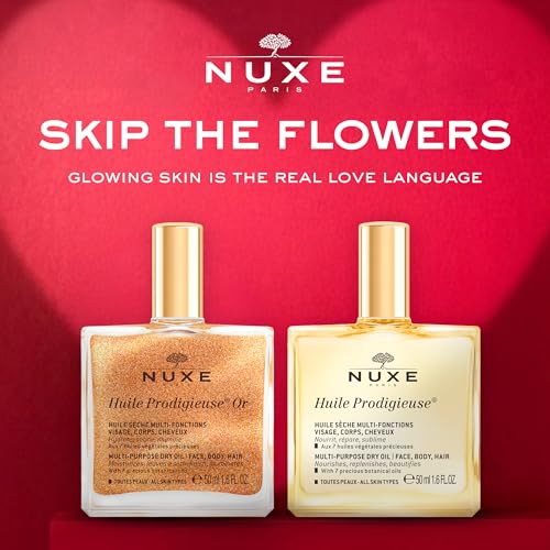 Nuxe Huile Prodigieuse Shimmer — particules nacrées minérales pour reflets lumineux.