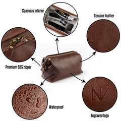 NV Holders trousse de toilette homme cuir brun, intérieur spacieux pour l'organisation.