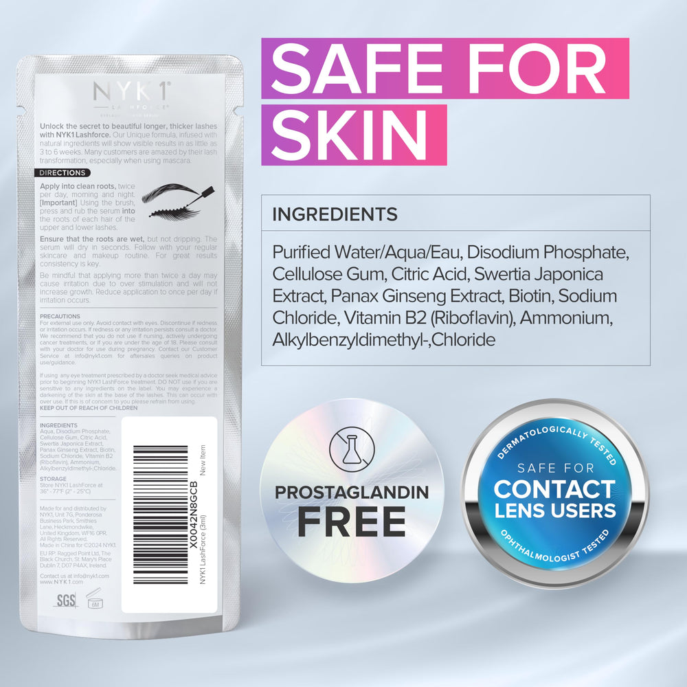 NYK1 LashForce, testé dermatologiquement et ophtalmologiquement pour la sécurité.