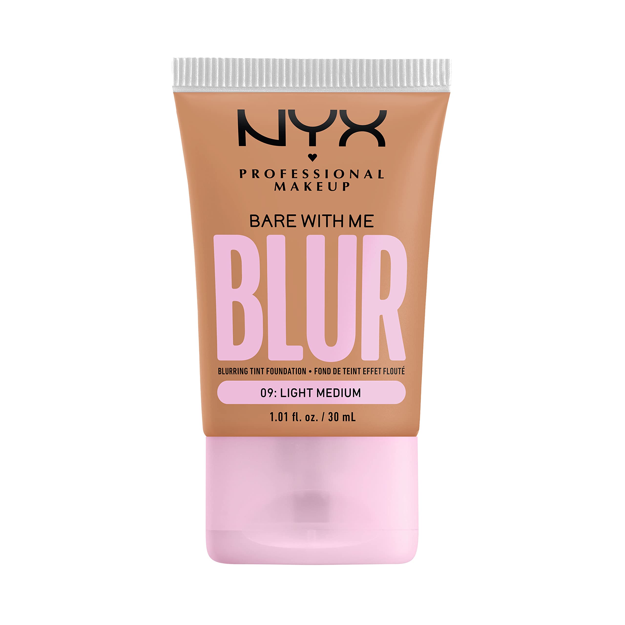 Nyx Bare With Me Blur Tint sur bouteille, peau lissée et teint unifié.