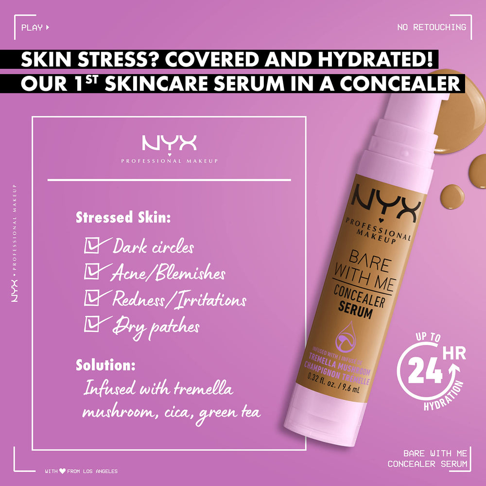NYX Bare With Me Serum-Concealer, pinceau-estompeur pour une application sans trace.