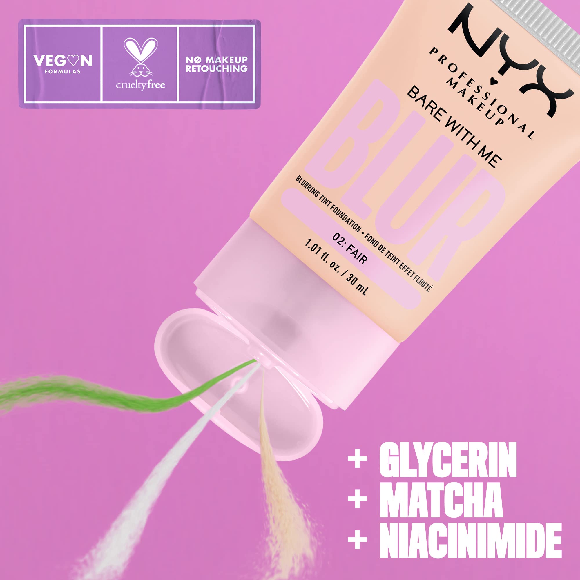Nyx Bare With Me – effet flou visibles sur le visage et pores réduits