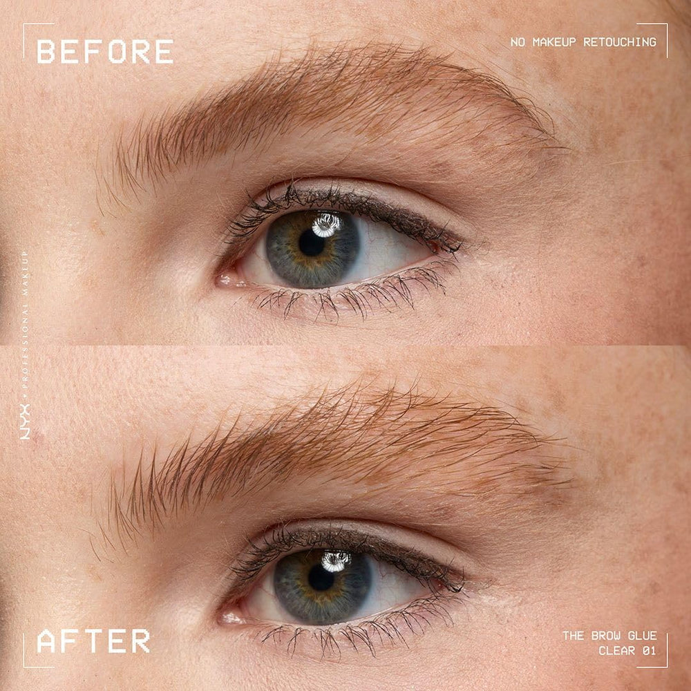 NYX PROFESSIONAL MAKEUP The Brow Glue – usage-etapes : guide simple pour dessiner et fixer les sourcils.