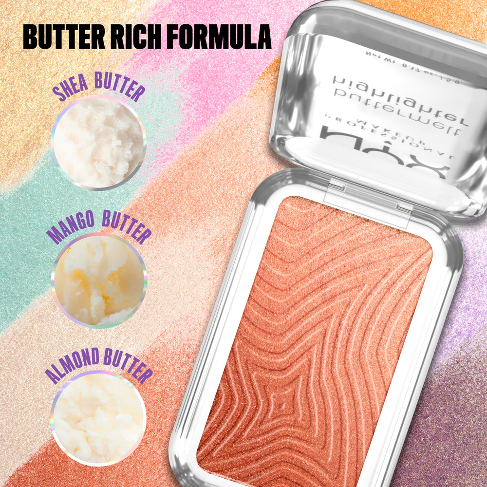 NYX Buttermelt Highlighter tenue jusqu'à 12 heures sans transfert.