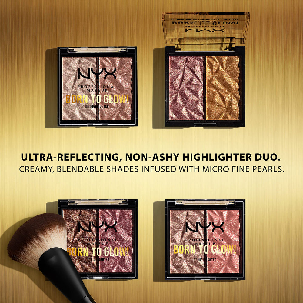 NYX enlumineur duo glacé appliqué sur le décolleté pour un éclat subtil.