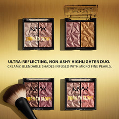 NYX enlumineur duo glacé appliqué sur le décolleté pour un éclat subtil.