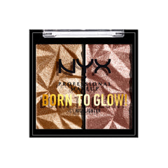 NYX enlumineur duo glacé sur le visage, brillance lumineuse et durable.
