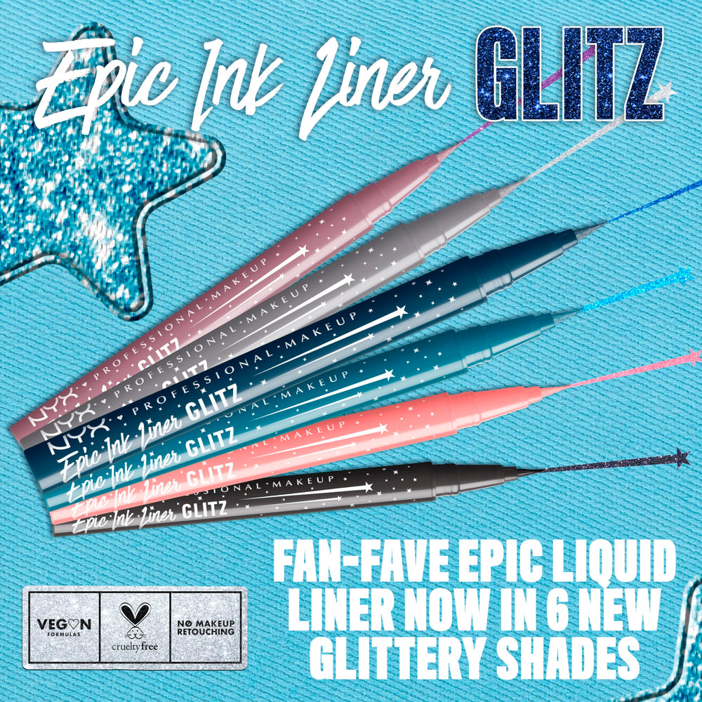 NYX Epic Ink Glitz liner trace en une seule passe pour un look rapide et uniforme.