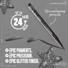 NYX Epic Ink Glitz pinceau précis pour des traits nets et fluides.