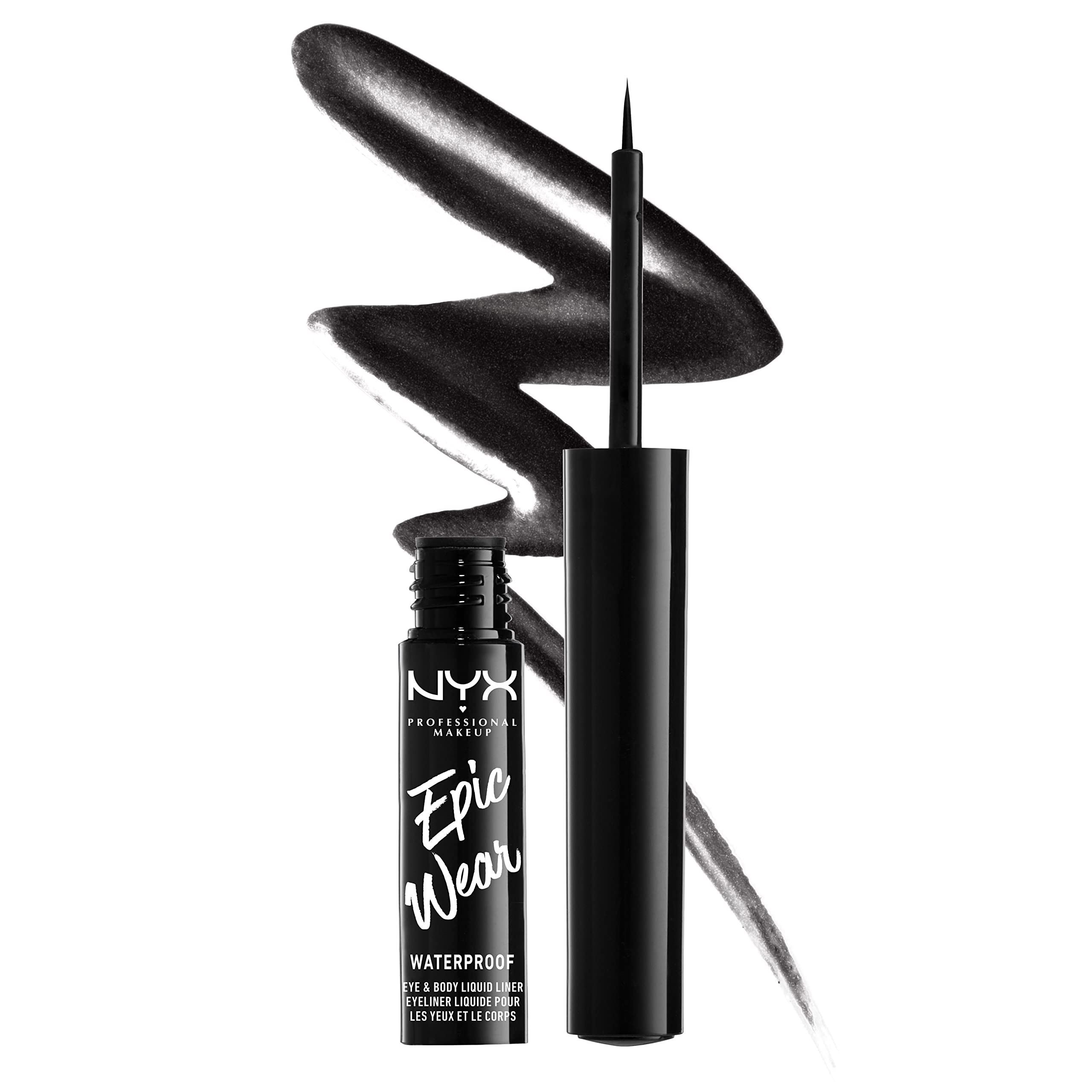 NYX Epic Wear Metallic Liner avec brosse fine pour précision nette et longue tenue.