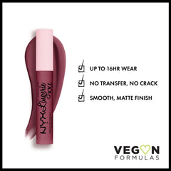 NYX Lip Lingerie XXL Matte, tube mauve rose prêt à l'application.