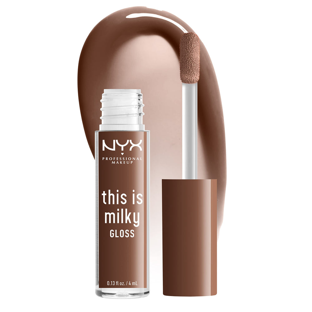 NYX This Is Milky Gloss sur bouteille, éclat laitier et hydratation longue durée.