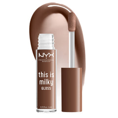 NYX This Is Milky Gloss sur bouteille, éclat laitier et hydratation longue durée.
