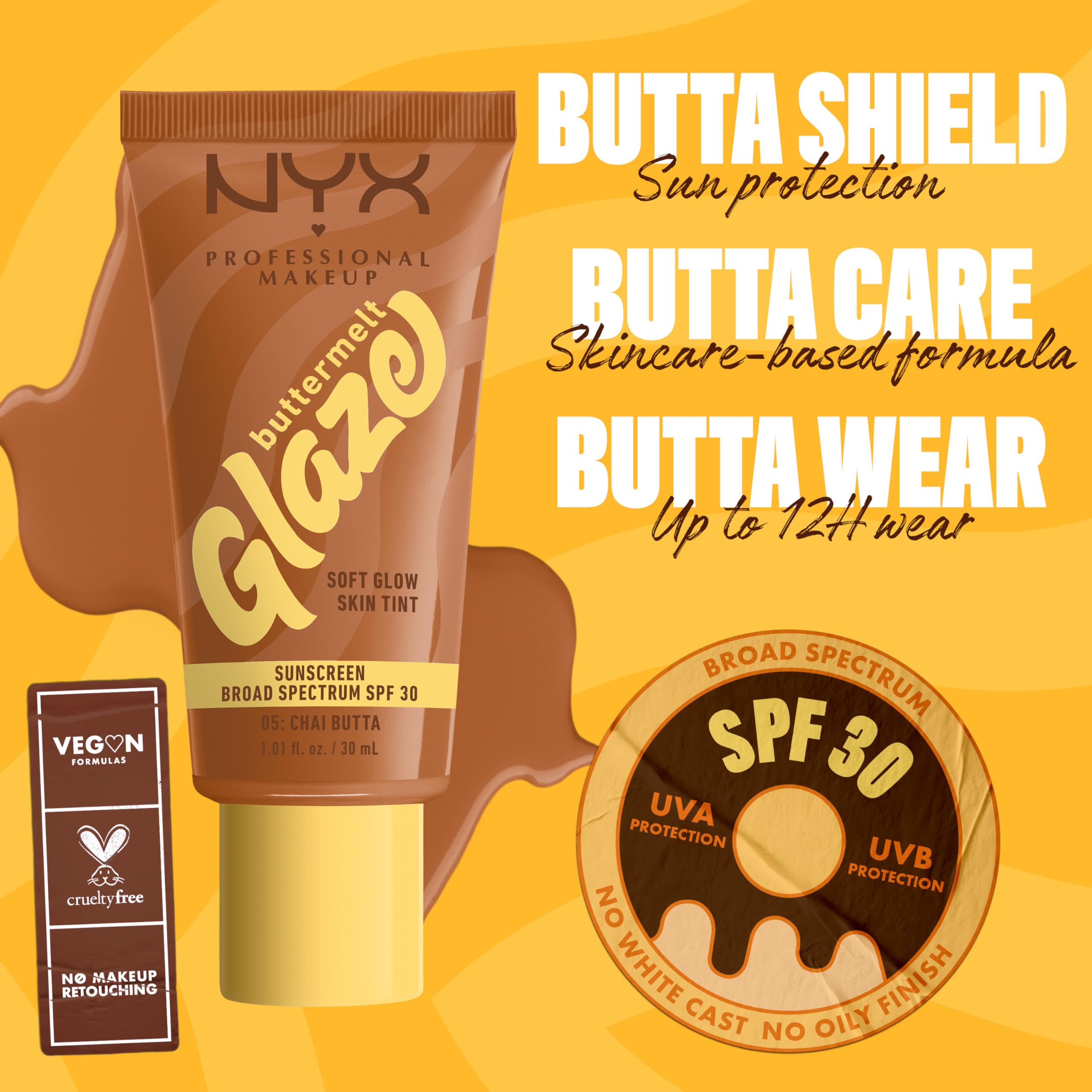 NYX PROFESSIONAL MAKEUP Buttermelt Glaze SPF 30—protection légère et teint unifié.