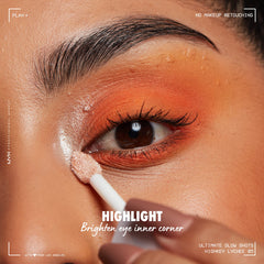 Échantillon ombre liquide lychee montrant brillance légère et tenue modérées.